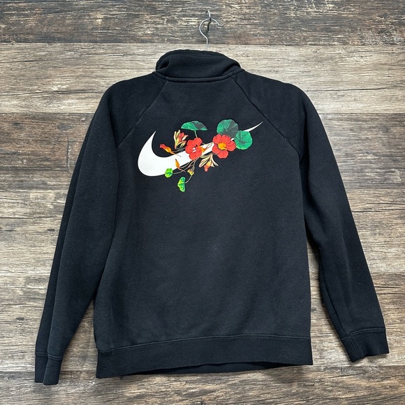 Nike Black Half Zip Floral Sweatshirt with White Logo - Picture 2 of 6
